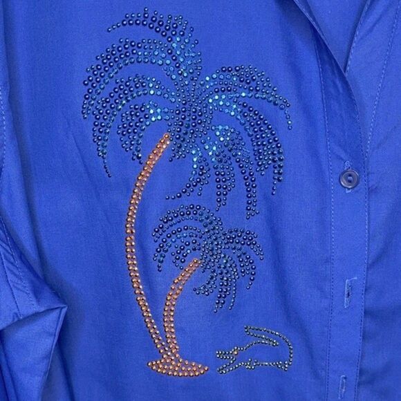 Tia Designs Women’s Blue Palm Tree Button Down Top Size L NWT - Picture 6 of 6